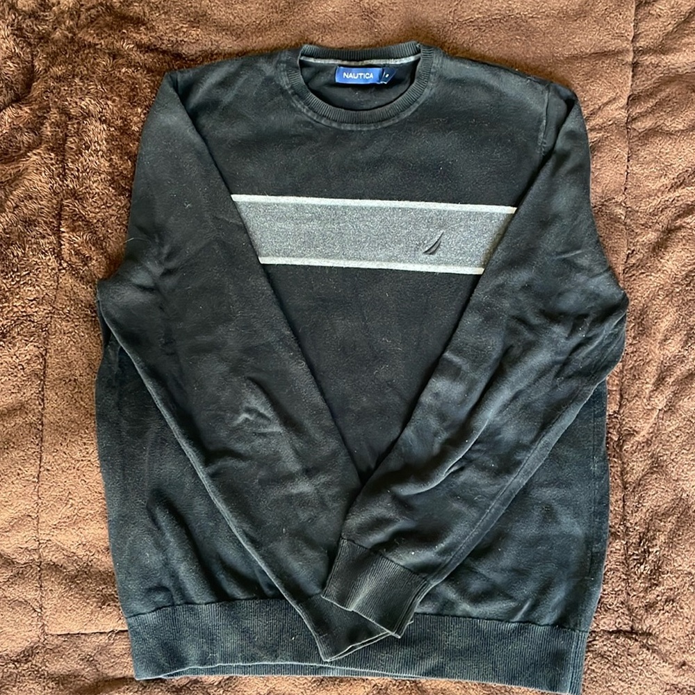 Men’s Náutica Black striped sweater in size medium. Worn a couple times.